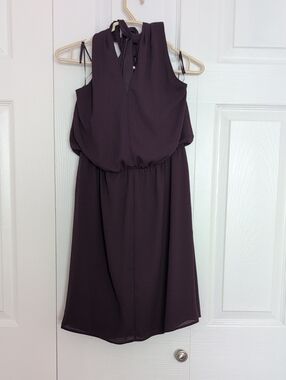 Express Sleeveless Tie-Neck Midi Dress in Deep Plum